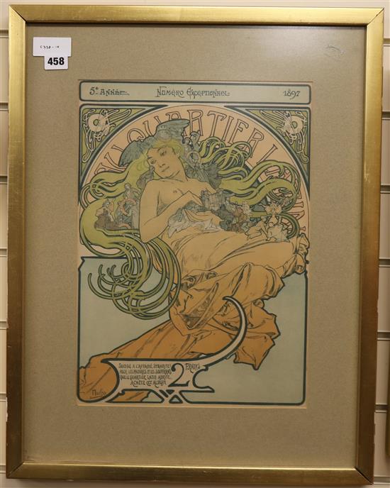 After Alphonse Mucha, lithograph, Au Quartier Latin, 44 x 31cm.